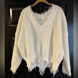 Cream V-Neck Crop Sweater